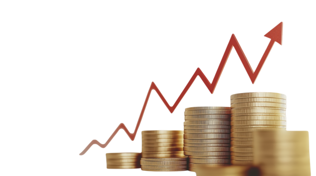 Financial Growth Stacks of Gold Coins with Rising Arrow on transparent background - Powered by Adobe