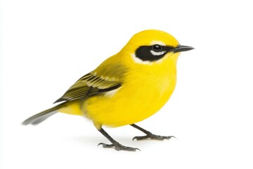 Fototapeta premium Yellow bird with black and white markings stands on a white background