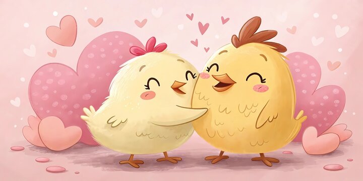 Pollitos amarillos tierno abrazo fondo de corazones