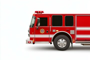 Red fire truck with a white background