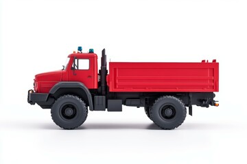 Red truck with a blue light on the top