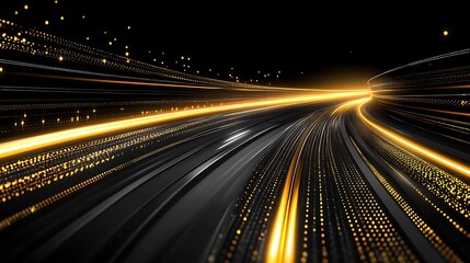 Fast road, night, gold lights, speed, abstract