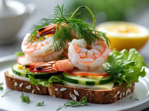 Taste Sweden&rsquo;s Seafood Classic: R&auml;ksm&ouml;rg&aring;s &ndash; A Luxurious Shrimp Sandwich with Plump Prawns, Velvety Mayo, Crisp Greens & a Zesty Lemon Twist on Artisan Bread!