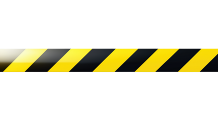 Striped Black and Yellow Caution Tape Barrier Graphic on transparent background