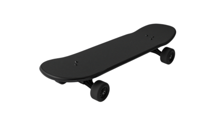 Sleek Black Skateboard Extreme Sports Photography on transparent background