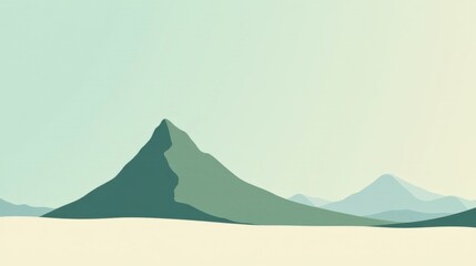 Naklejka premium Serene Landscape Featuring a Prominent Peak and Rolling Hills Under a Pale Sky