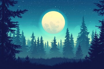 Serene moonlit forest with stars and silhouetted trees
