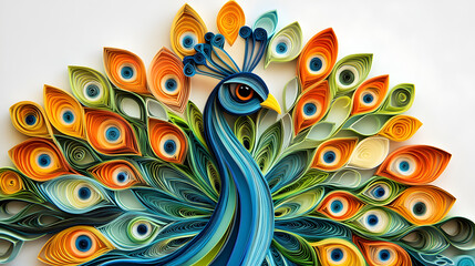 Fototapeta premium Elegant Peacock: A Stunning Display of Quilling Art Mastery with Vibrant Plumage