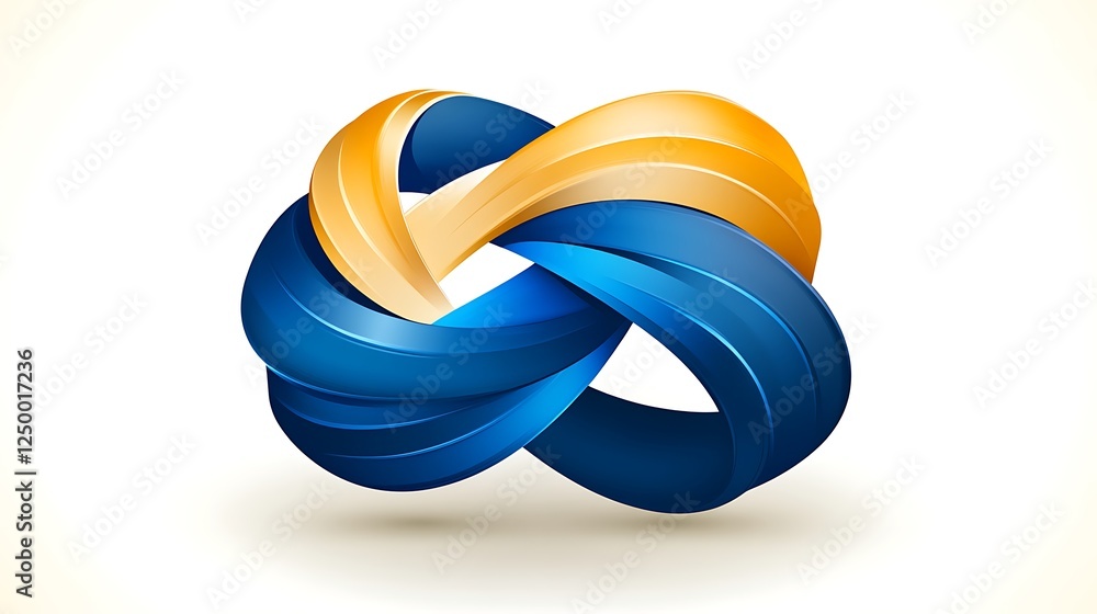 Poster abstract 3d infinity loop design in blue and gold with soft shadow background