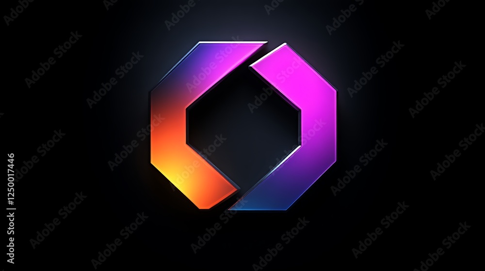 Poster abstract geometric shape with vibrant gradient colors on a dark background