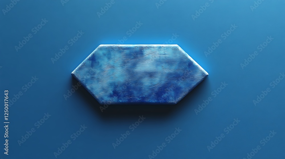 Poster abstract blue hexagonal shape with textured surface on a flat blue background