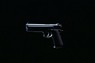 Black gun is shown in a dark background