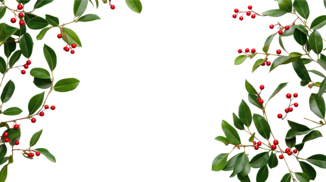 Festive Red Berries and Green Leaves Frame on transparent background