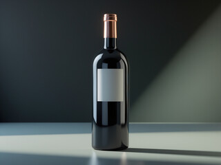 Fototapeta premium A high-quality, realistic image of a wine bottle with a blank label, set against a modern, moody background.