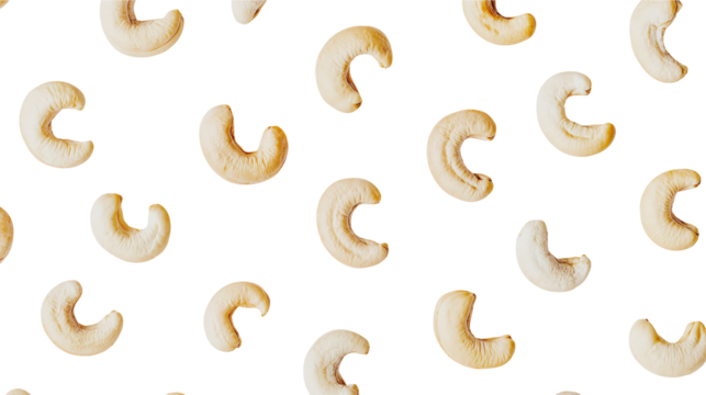 Cashews Nuts on transparent background Pattern Texture Design