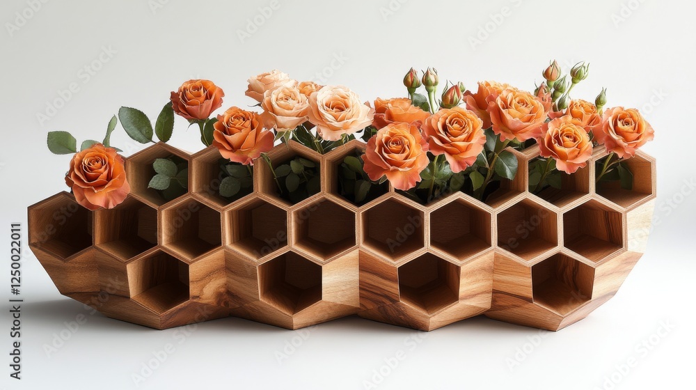 Poster honeycomb-inspired hexagonal box design featuring geometric patterns and modern elegance