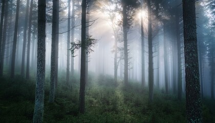 Fototapeta premium 霧に包まれた神秘的な森