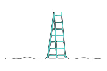 Simple hand-drawn continuous line art drawing of ladder. Stepladder outline illustration.