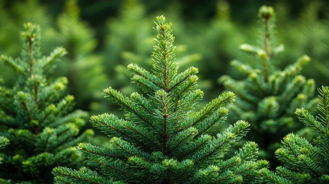 Young Christmas trees growing in a farm field - Powered by Adobe