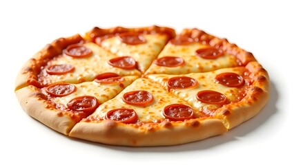 sliced melted pizza isolated on pure white background