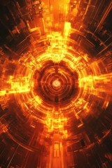 Obraz premium Fiery orange and red energy beams radiating from a central core. High-impact technology theme