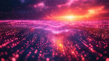 Obraz premium Futuristic Neon Dreamscape with Glowing 3D Grid and Cyberpunk Aesthetic