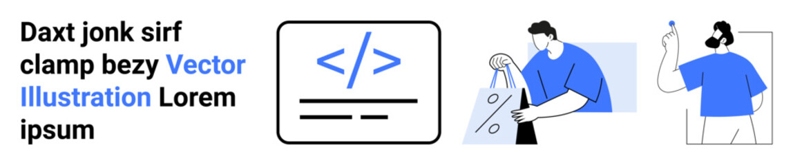 Three developers in a collaborative setting, with one writing code, another pointing to a screen, and another brainstorming. Ideal for tech startups, programming courses, web development, software