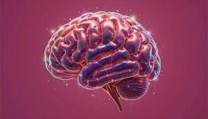 Fototapeta premium Stylized Human Brain Illustration with Glowing Neural Networks on Pink Background