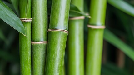 Fototapeta premium Green bamboo stalks and leaves. Generative AI