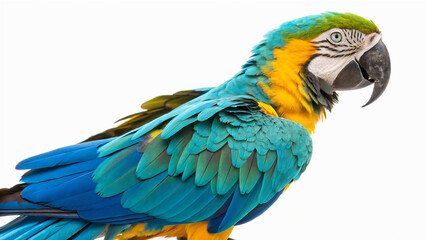 Fototapeta premium An exquisite portrait of a blue-and-yellow macaw, highlighting the intricate details of its plumage and intense gaze