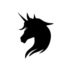 Unicorn head silhouette . Vector hand drawn illustration 