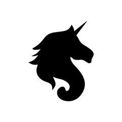 Unicorn head silhouette . Vector hand drawn illustration 