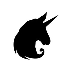 Unicorn head silhouette . Vector hand drawn illustration 