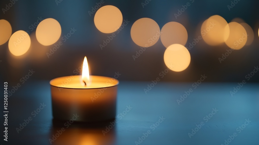 Fototapete Illuminated Candle with Soft Bokeh Effect Creating Warm Atmosphere : Generative AI