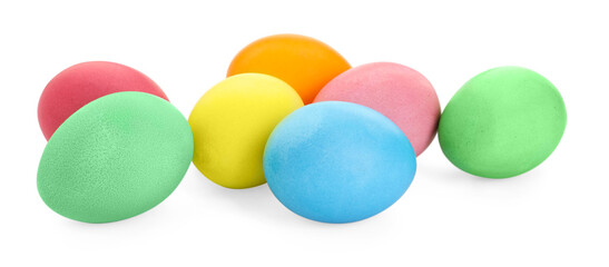 Happy Easter. Bright painted eggs isolated on white
