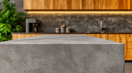 Speckled Concrete Kitchen Countertop with Warm Wood Cabinets