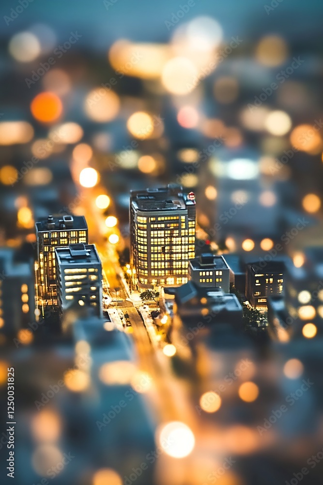 Poster Stunning Nighttime Cityscape with Vibrant Bokeh and Architectural Features Highlighted : Generative AI
