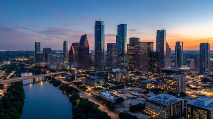 Obraz premium Stunning Houston City Skyline at Twilight with Modern Architecture : Generative AI