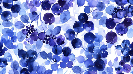 modern watercolor pattern featuring blueberries in deep blue and purple hues, creating vibrant and artistic design