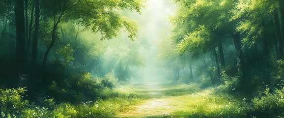 Obraz premium Forest Path In Sunlight