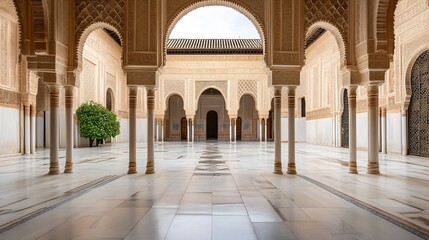 Majestic Architectural Details in Beautiful Historic Moroccan Courtyard : Generative AI