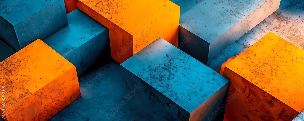 Poster abstract background with large color blocks of orange and blue, with a gradient effect. with a grain