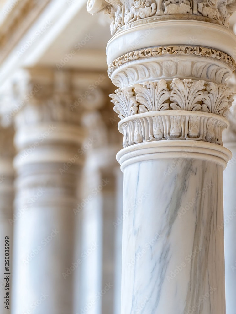 Fototapete Elegant marble columns showcasing intricate classical architecture and design in a sophisticated interior space : Generative AI