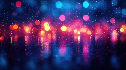 Fototapeta premium Rainy Night City Lights Reflections Wet Asphalt