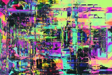 Naklejka premium Vibrant Abstract Digital Art with Neon Colors and Geometric Shapes