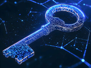 AI-enhanced futuristic key for unlocking and optimizing talent pools, improving HR efficiency.