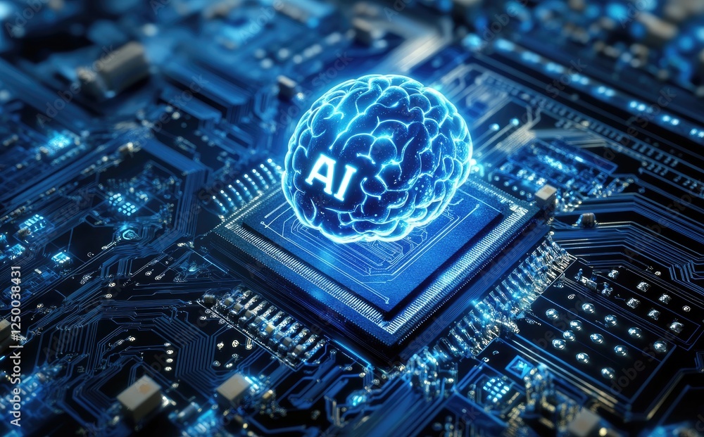Aufkleber futuristic 3d render of a glowing brain labeled 