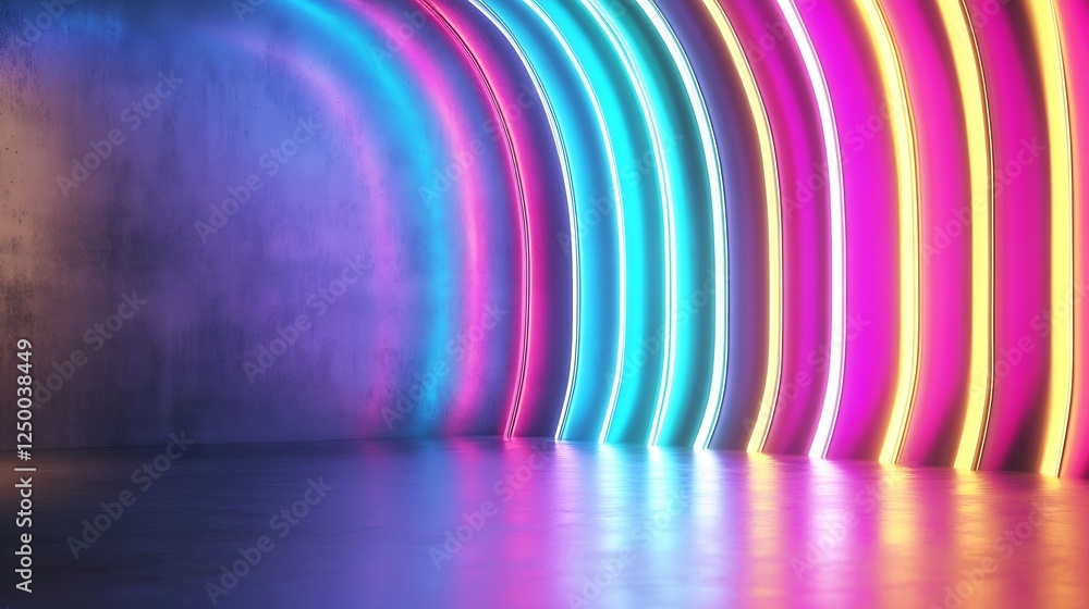 Poster vibrant neon light tunnel with colorful gradient luminous arches : generative ai