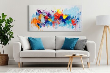 Modern Living Room with Colorful Abstract Art and Cozy Furniture