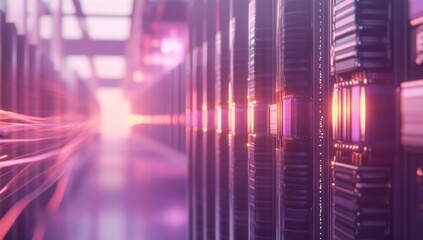 Futuristic server room with data streams.